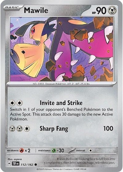 Pokémon card: Mawile 112/162 from Temporal Forces (Common), Metal type, front of card