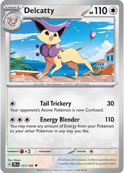 Pokémon card: Delcatty 131/162 from Temporal Forces (Uncommon), Colorless type, front of card