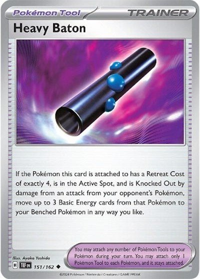 Pokémon card: Heavy Baton 151/162 from Temporal Forces (Uncommon), front of card