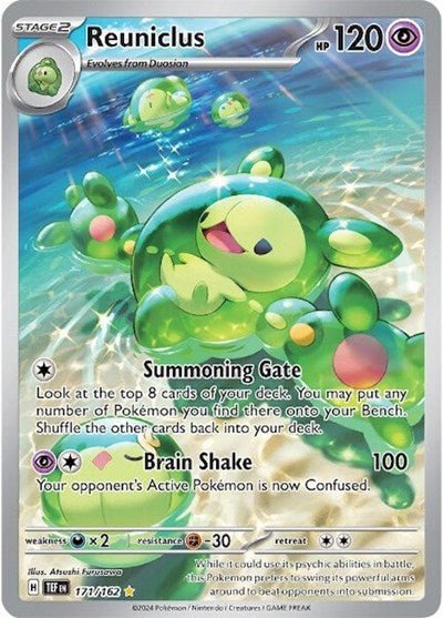 Pokémon card: Reuniclus 171/162 from Temporal Forces (Illustration Rare), Psychic type, front of card