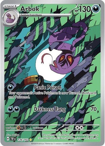 Pokémon card: Arbok 176/162 from Temporal Forces (Illustration Rare), Darkness type, front of card