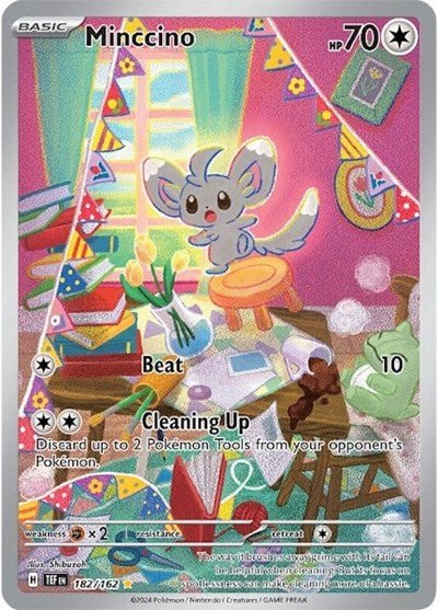Pokémon card: Minccino 182/162 from Temporal Forces (Illustration Rare), Colorless type, front of card