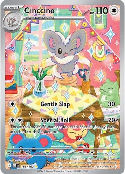 Pokémon card: Cinccino 183/162 from Temporal Forces (Illustration Rare), Colorless type, front of card