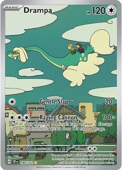 Pokémon card: Drampa 184/162 from Temporal Forces (Illustration Rare), Colorless type, front of card