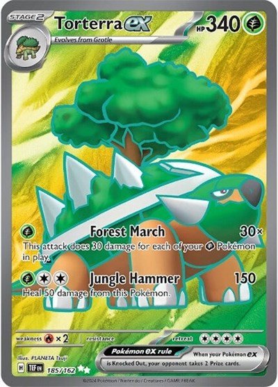 Pokémon card: Torterra ex 185/162 from Temporal Forces (Ultra Rare), Grass type, front of card