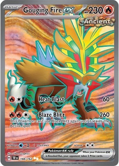 Pokémon card: Gouging Fire ex 188/162 from Temporal Forces (Ultra Rare), Fire type, front of card