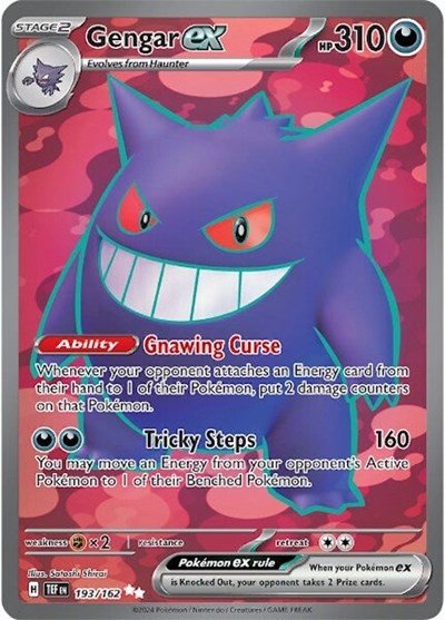 Pokémon card: Gengar ex 193/162 from Temporal Forces (Ultra Rare), Darkness type, front of card