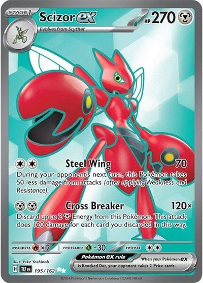 Pokémon card: Scizor ex 195/162 from Temporal Forces (Ultra Rare), Metal type, front of card
