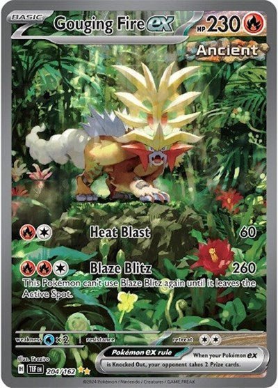 Pokémon card: Gouging Fire ex 204/162 from Temporal Forces (Special Illustration Rare), Fire type, front of card