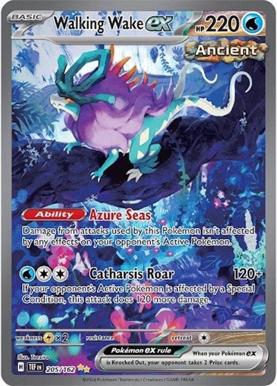 Pokémon card: Walking Wake ex 205/162 from Temporal Forces (Special Illustration Rare), Water type, front of card