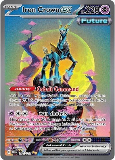 Pokémon card: Iron Crown ex 206/162 from Temporal Forces (Special Illustration Rare), Psychic type, front of card