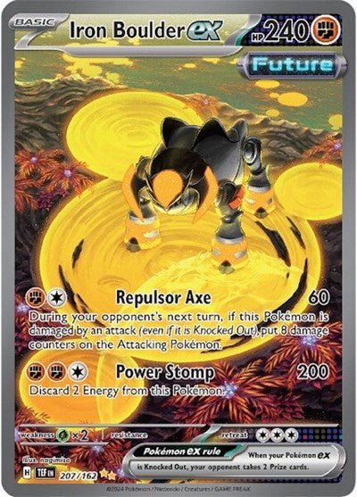 Pokémon card: Iron Boulder ex 207/162 from Temporal Forces (Special Illustration Rare), Fighting type, front of card
