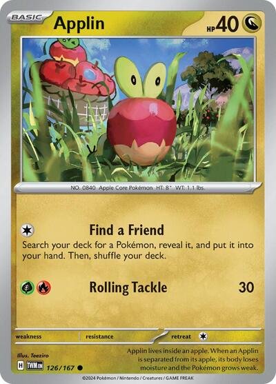 Pokémon card: Applin 126/167 from Twilight Masquerade (Common), Dragon type, front of card