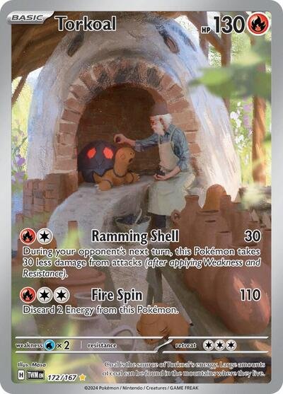Pokémon card: Torkoal 172/167 from Twilight Masquerade (Illustration Rare), Fire type, front of card