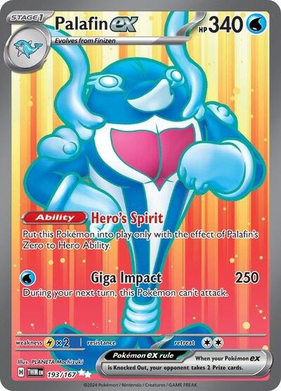 Pokémon card: Palafin ex 193/167 from Twilight Masquerade (Ultra Rare), Water type, front of card