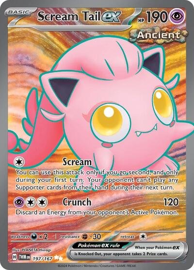 Pokémon card: Scream Tail ex 197/167 from Twilight Masquerade (Ultra Rare), Psychic type, front of card