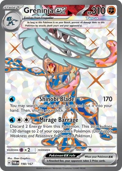 Pokémon card: Greninja ex 198/167 from Twilight Masquerade (Ultra Rare), Fighting type, front of card