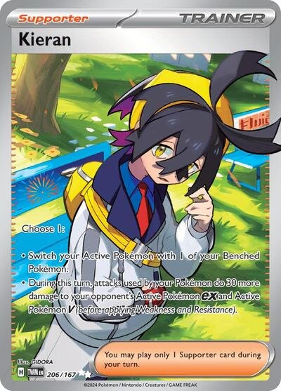 Pokémon card: Kieran 206/167 from Twilight Masquerade (Ultra Rare), front of card