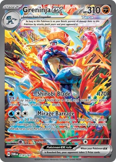 Pokémon card: Greninja ex 214/167 from Twilight Masquerade (Special Illustration Rare), Fighting type, front of card