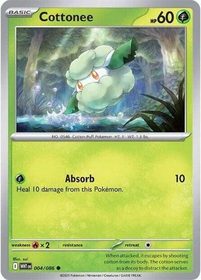 Pokémon card: Cottonee (Poke Ball Pattern) 004/086 from White Flare (Common), Grass type, front of card