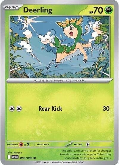 Pokémon card: Deerling 006/086 from White Flare (Common), Grass type, front of card