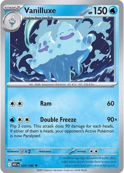 Pokémon card: Vanilluxe 029/086 from White Flare (Uncommon), Water type, front of card