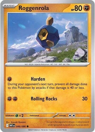 Pokémon card: Roggenrola (Master Ball Pattern) 046/086 from White Flare (Common), Fighting type, front of card