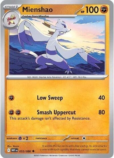 Pokémon card: Mienshao (Master Ball Pattern) 053/086 from White Flare (Uncommon), Fighting type, front of card