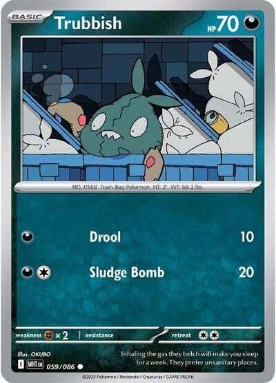 Pokémon card: Trubbish 059/086 from White Flare (Common), Darkness type, front of card