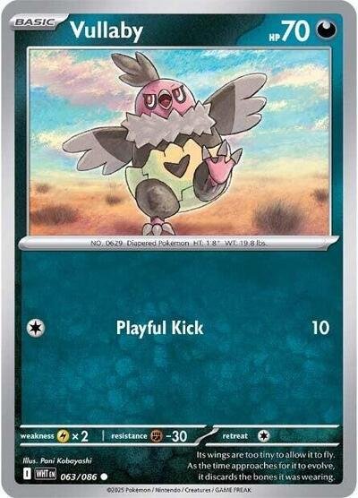 Pokémon card: Vullaby (Poke Ball Pattern) 063/086 from White Flare (Common), Darkness type, front of card