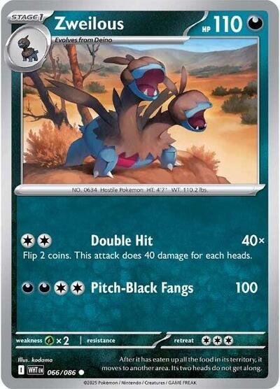 Pokémon card: Zweilous (Poke Ball Pattern) 066/086 from White Flare (Common), Darkness type, front of card