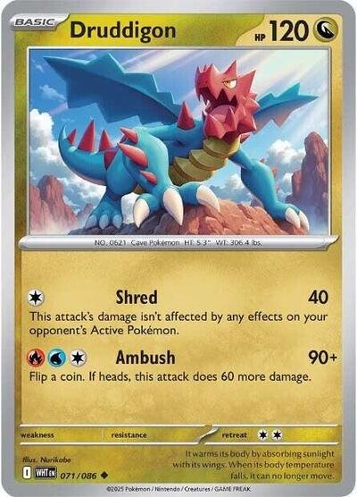 Pokémon card: Druddigon (Master Ball Pattern) 071/086 from White Flare (Uncommon), Dragon type, front of card