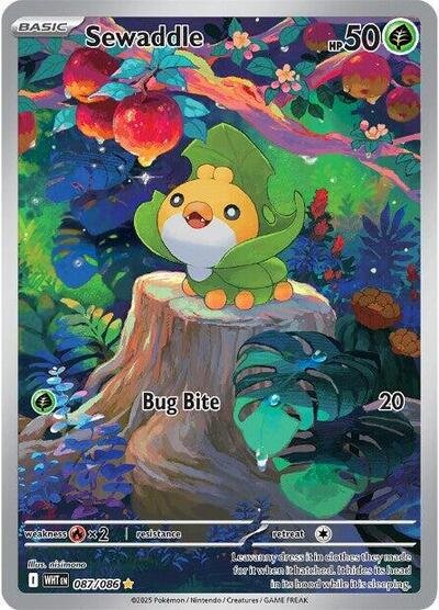 Pokémon card: Sewaddle 087/086 from White Flare (Illustration Rare), Grass type, front of card