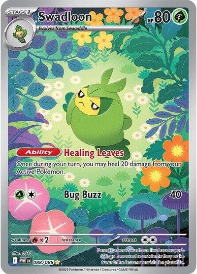 Pokémon card: Swadloon 088/086 from White Flare (Illustration Rare), Grass type, front of card