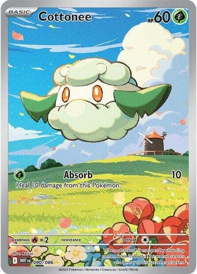 Pokémon card: Cottonee 090/086 from White Flare (Illustration Rare), Grass type, front of card