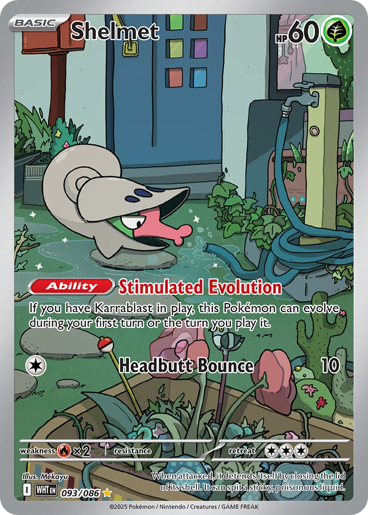 Pokémon card: Shelmet 093/086 from White Flare (Illustration Rare), Grass type, front of card