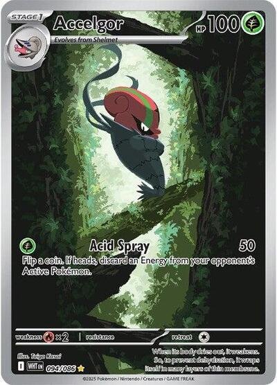 Pokémon card: Accelgor 094/086 from White Flare (Illustration Rare), Grass type, front of card