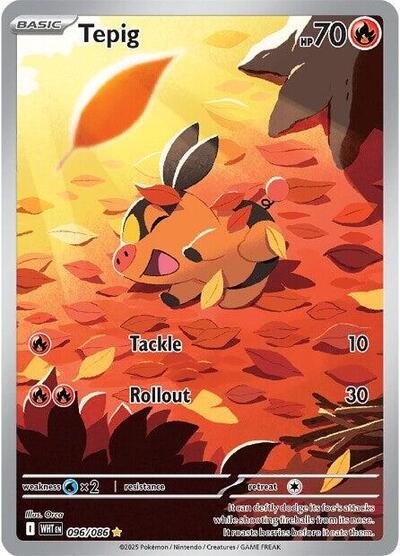 Pokémon card: Tepig 096/086 from White Flare (Illustration Rare), Fire type, front of card