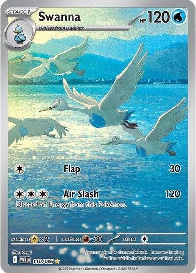 Pokémon card: Swanna 110/086 from White Flare (Illustration Rare), Water type, front of card