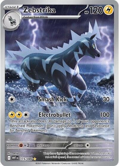 Pokémon card: Zebstrika 115/086 from White Flare (Illustration Rare), Lightning type, front of card