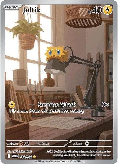 Pokémon card: Joltik 116/086 from White Flare (Illustration Rare), Lightning type, front of card