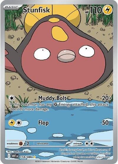 Pokémon card: Stunfisk 118/086 from White Flare (Illustration Rare), Lightning type, front of card