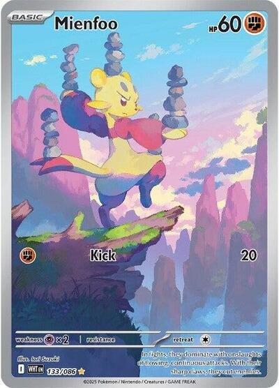 Pokémon card: Mienfoo 133/086 from White Flare (Illustration Rare), Fighting type, front of card