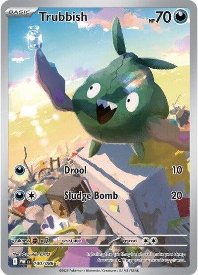 Pokémon card: Trubbish 140/086 from White Flare (Illustration Rare), Darkness type, front of card
