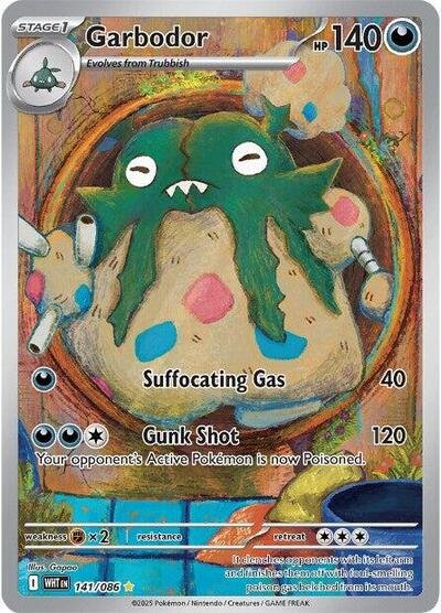 Pokémon card: Garbodor 141/086 from White Flare (Illustration Rare), Darkness type, front of card