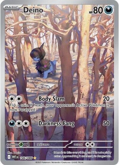Pokémon card: Deino 146/086 from White Flare (Illustration Rare), Darkness type, front of card