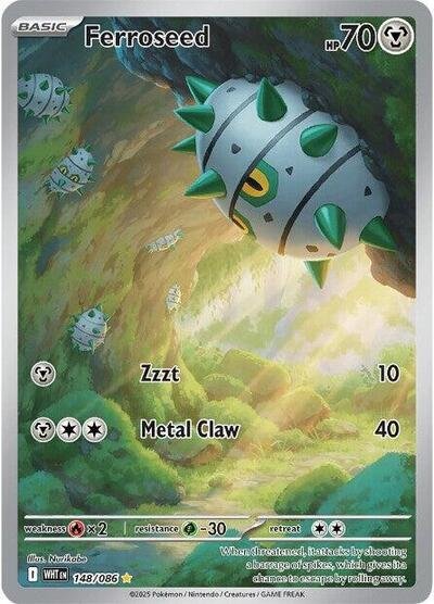 Pokémon card: Ferroseed 148/086 from White Flare (Illustration Rare), Metal type, front of card