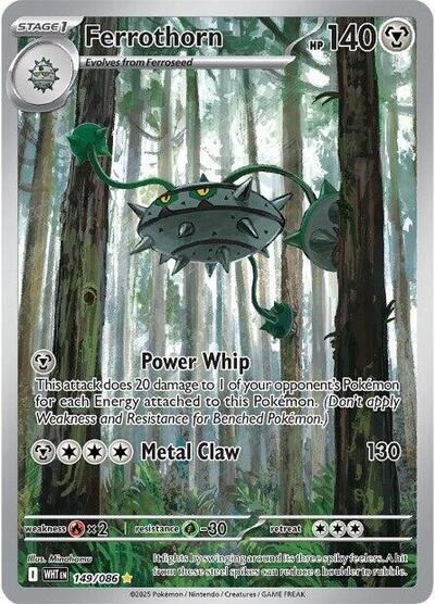 Pokémon card: Ferrothorn 149/086 from White Flare (Illustration Rare), Metal type, front of card