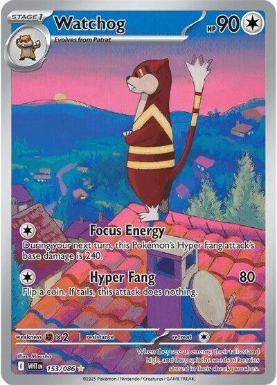 Pokémon card: Watchog 153/086 from White Flare (Illustration Rare), Colorless type, front of card