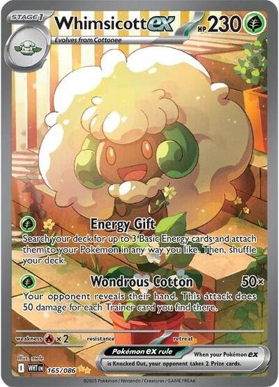 Pokémon card: Whimsicott ex 165/086 from White Flare (Special Illustration Rare), Grass type, front of card